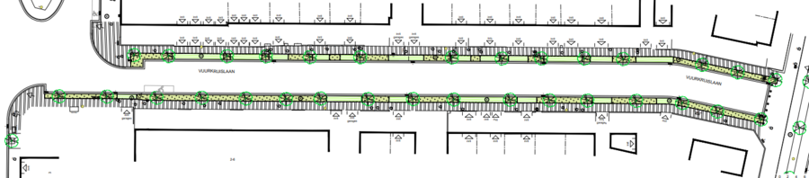 Plan van de nieuwe toestand na de heraanleg in de Vuurkruislaan.